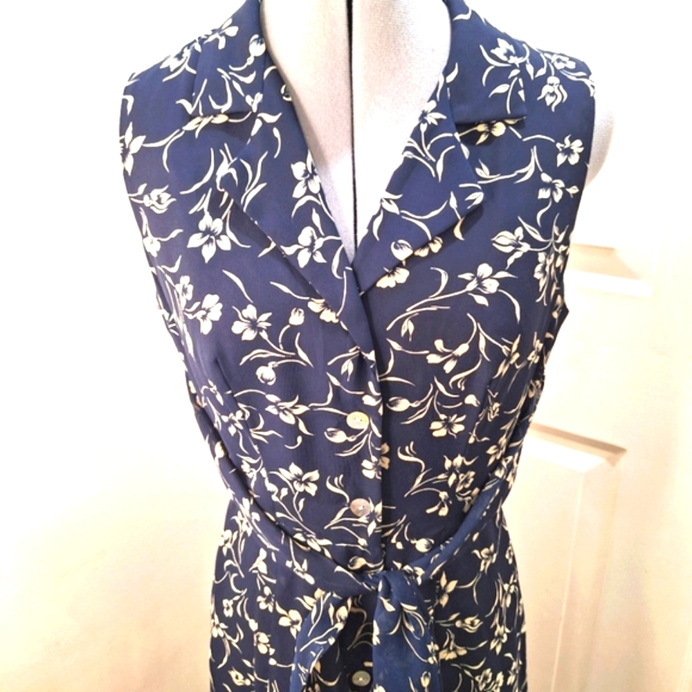 Maggy London Blue and White Sleeveless Wrap Sundress